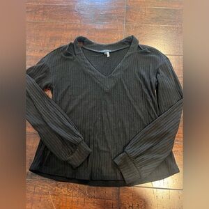 1. State Black Ribbed Long Sleeve Blouse